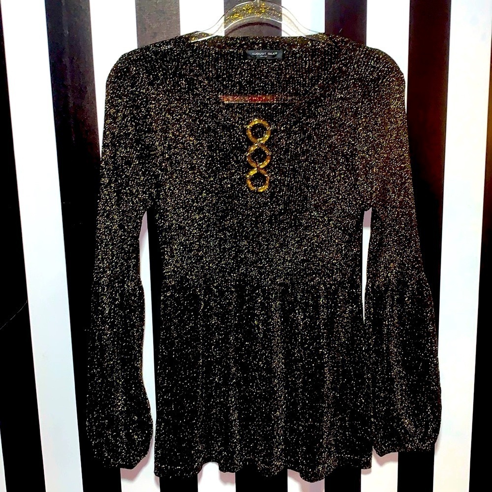 Y2K Gold Glitter Lurex Blouse Rib Knit Sweater Top Blouse Small/Medium Women’s